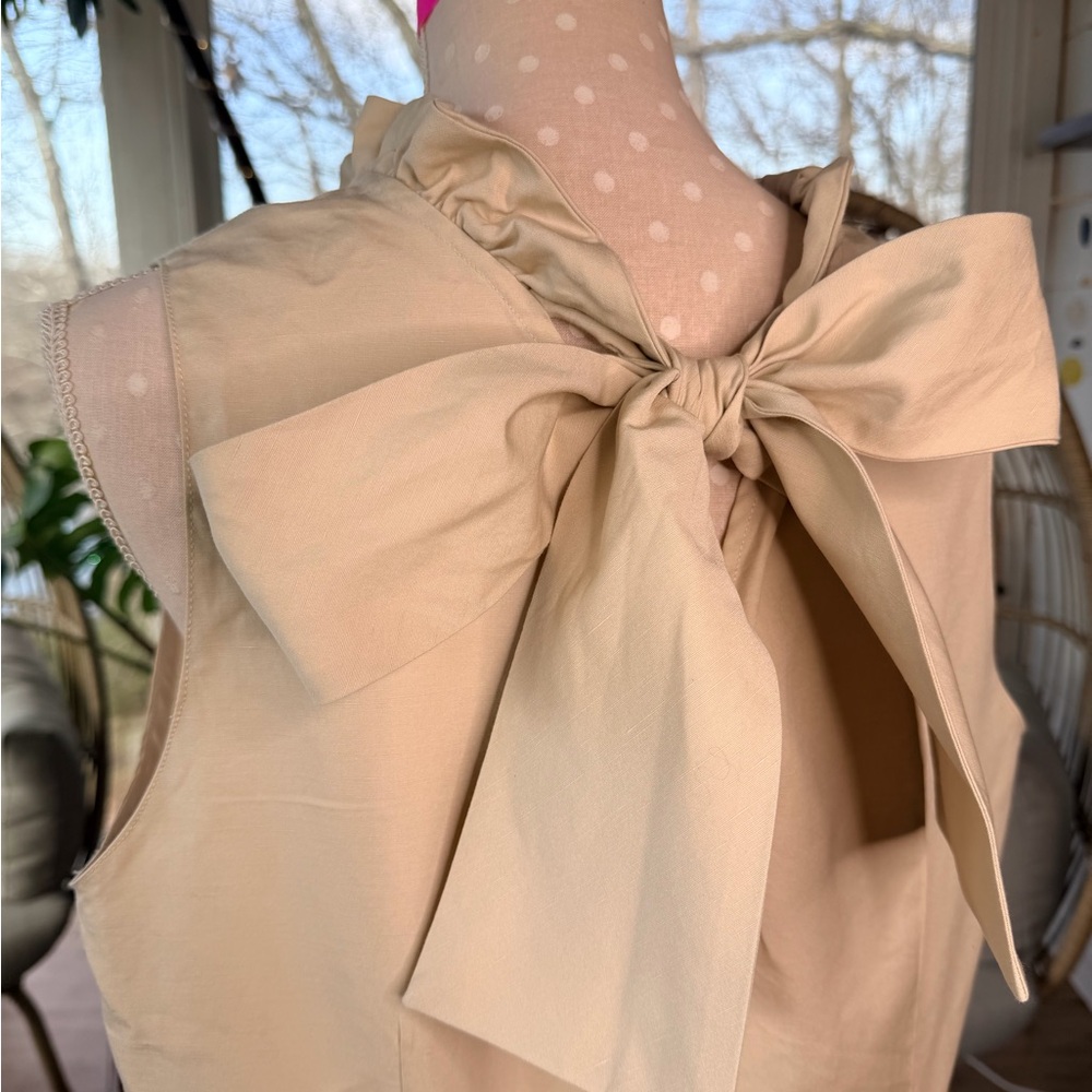 Tyler Boe Ruffle Bow Neck Linen Dress Beige Size XL - Picture 4 of 8